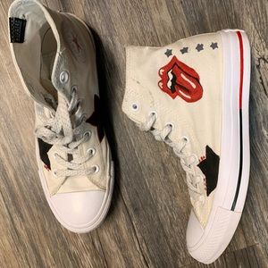 Converse Shoes | Rolling Stones Custom Painted White Converse ... Converse Shoes | Rolling Stones Custom Painted White Converse ...